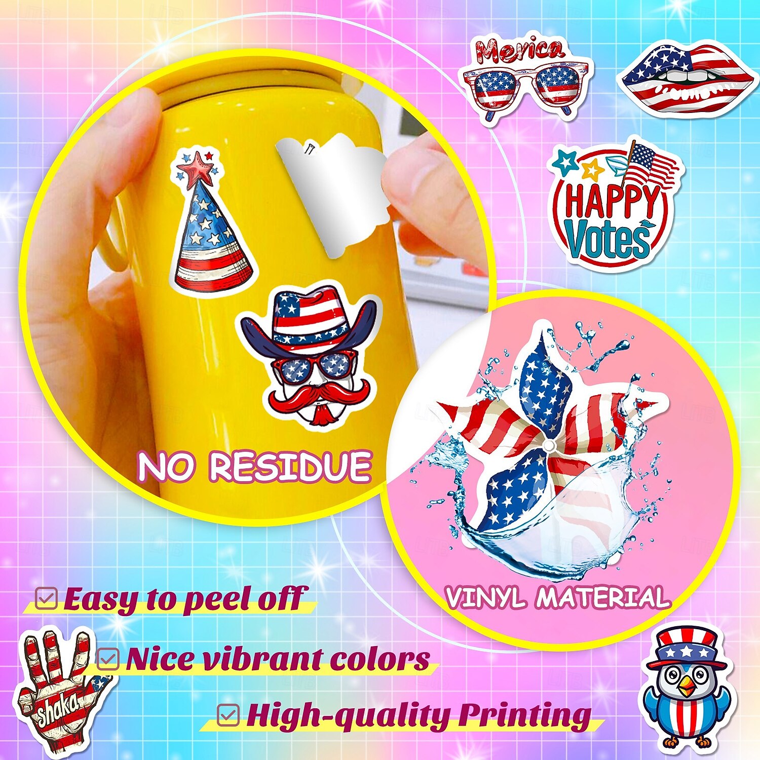 250 buc autocolante pentru sărbătoarea Zilei Independenței Americii, caiet graffiti DIY, skateboard, valiză, autocolante impermeabile, 5 pachete a câte 50 de hârtie artistică 2026 - $11.99 –P4