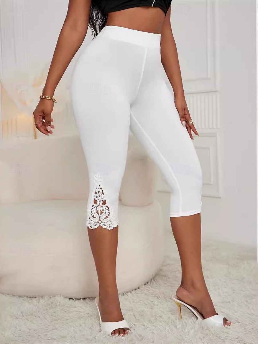 Per donna Pantaloni capri leggings casual Vacanza Moda Streetwear Lunghezza al polpaccio Vita Alta Semplice Pizzo Elastico in vita Comodità Elasticizzato Quotidiano Vacanza Streetwear Nero Bianco del 2026 a $14.99 –P4