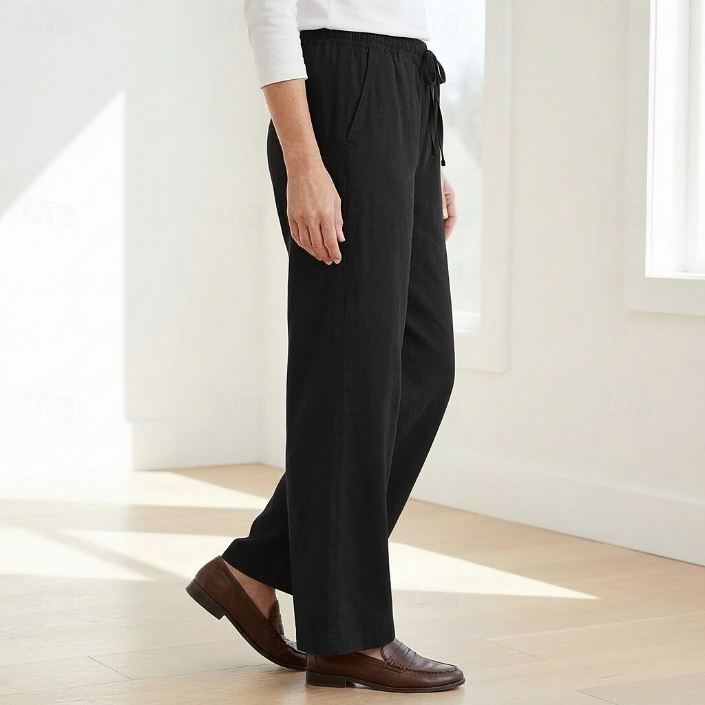 70% Linen Women's Linen Pants Culottes Wide Leg Wide Leg Chinos Vacation Streetwear Basic Full Length Medium Waist Plain Drawstring Pocket Comfort Inelastic Daily Outdoor claret Deep Green 2026 - $49.99 –P15