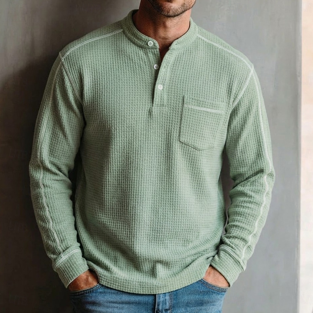 Hombre Camiseta con diseño de gofre Camiseta Camisa henley gofrada Manga Larga Henley Primavera Todas las Temporadas Color sólido Casual Bolsillos Casual Hogar Exterior Rojo Camiseta superior para 2026 - $22.99 –P5