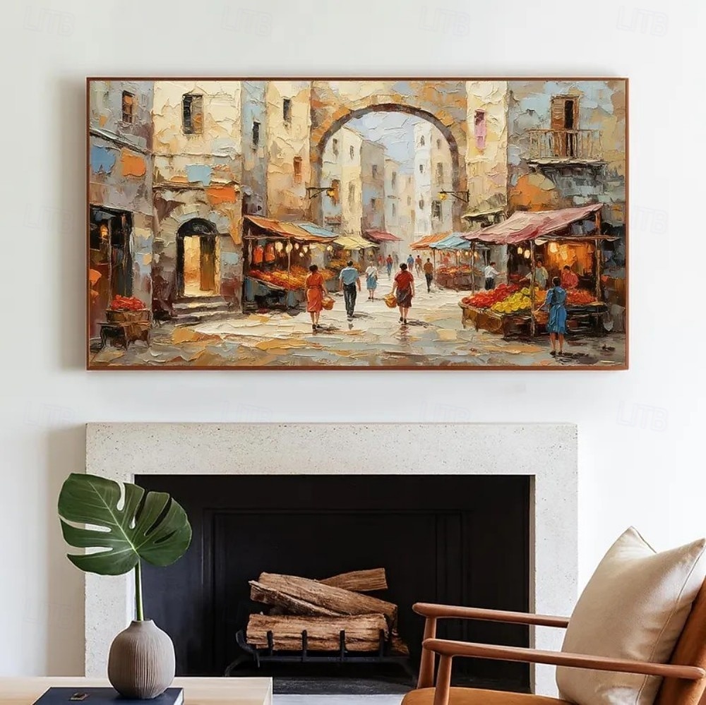 kézzel készített olajfestmény vászon faldekoráció építészet utcakép lakberendezéshez keret nélküli, feszítetlen festmény 2026 - $87.99 –P7