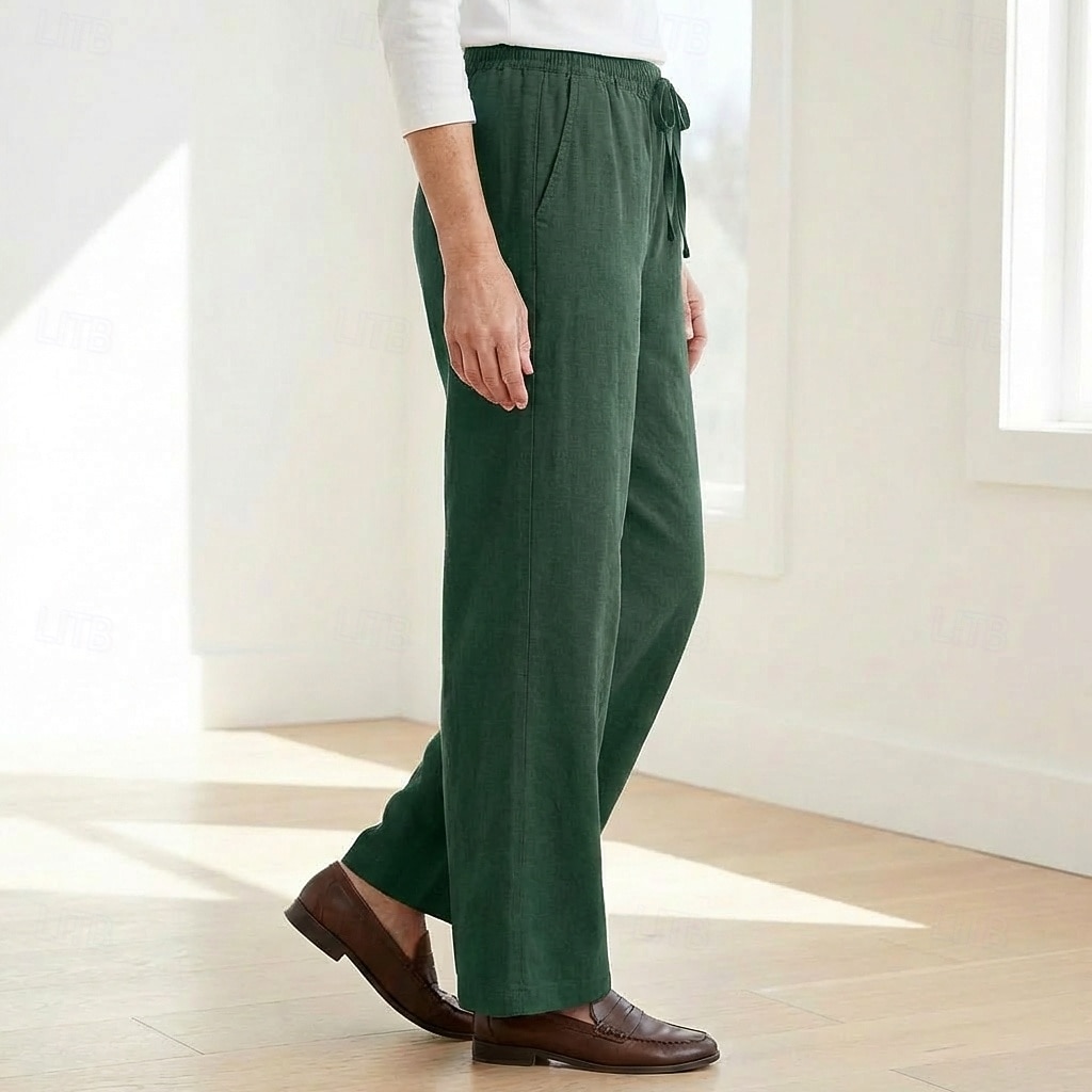 70% Linen Women's Linen Pants Culottes Wide Leg Wide Leg Chinos Vacation Streetwear Basic Full Length Medium Waist Plain Drawstring Pocket Comfort Inelastic Daily Outdoor claret Deep Green 2026 - $49.99 –P9