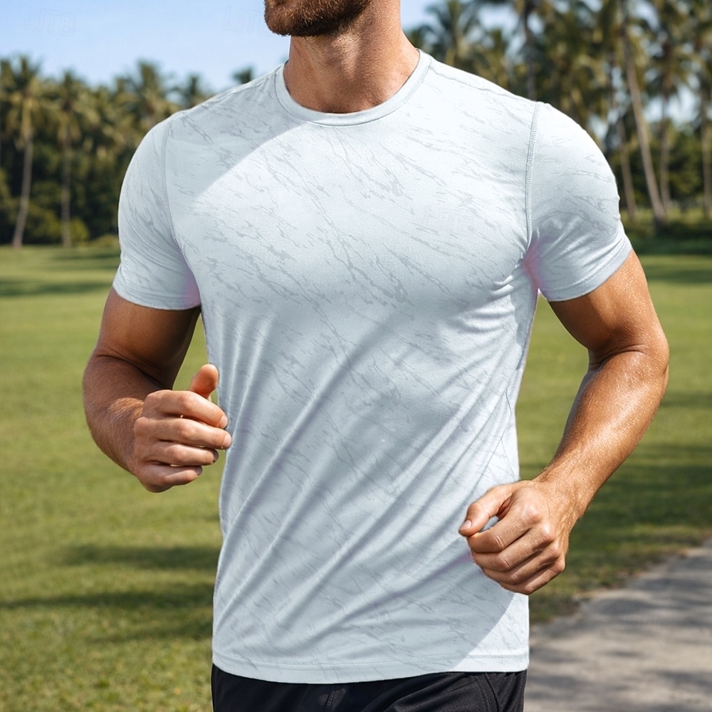 Voor heren Grafisch Marmeren afdrukken Hardloopshirt Compressieshirt Atletisch shirt Sporttop Zomer Korte mouw Sneldrogend Vochtregelerend Ademend Sportschooltraining Wandelen Joggen blauw Zwart Wit 2026 - $18.99 –P6