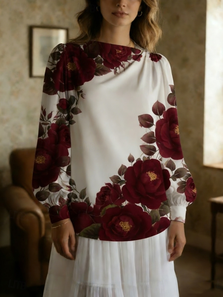 Women's Shirt Casual Shirt Blouse Print Floral Graphic Bohemia Stylish Classic Long Sleeve Asymmetrical Regular Tops Daily Holiday Going out Pink Wine Purple Orange Summer Spring 2026 - $36.99 –P3