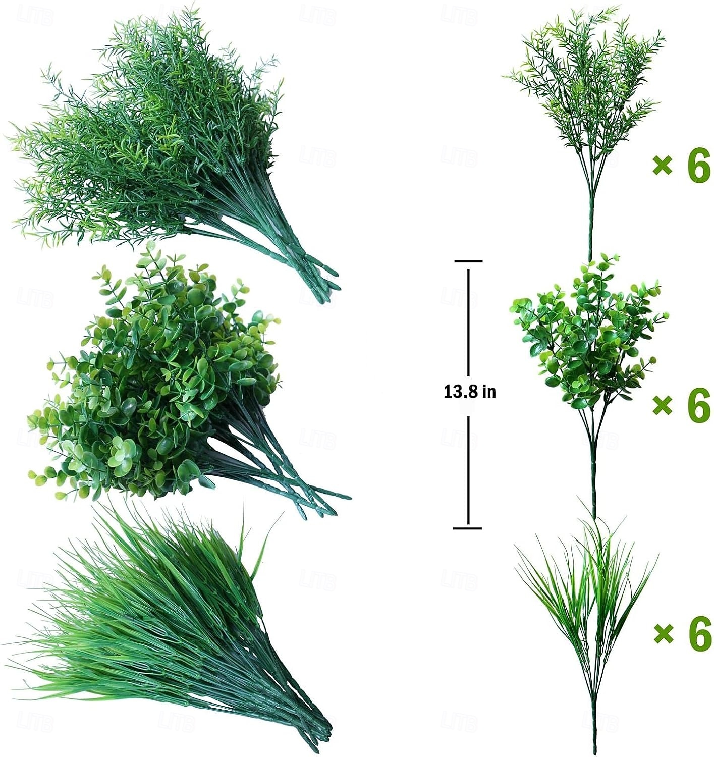 18 kpl ulkokäyttöön tarkoitettuja keinotekoisia tekokasveja kevät-kesäkoristeita, UV-kestäviä irtotavarana realistisia tekopensaita, ruohoa, eukalyptusta, muovisia vihreitä pensaita kuistille, 2026 - $22.99 –P2
