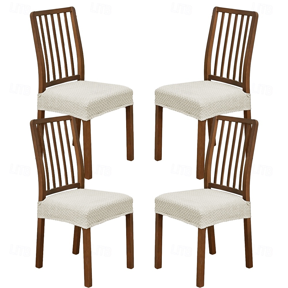 4PCS/1 Set Seat Covers For Dining Room Elastic Jacquard Stripe Plaid Design Double Elastic Stool Slipcover With Buckle And Tongue Non Slip Chair Cushion Cover Set For Home Hotel Banquet Decor 2026 - $27.99 –P1