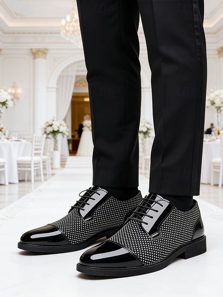 scarpe formali da uomo in similpelle a quadri bianchi e neri, calzature da matrimonio e da cerimonia per uomo del 2026 a $32.99 –P1