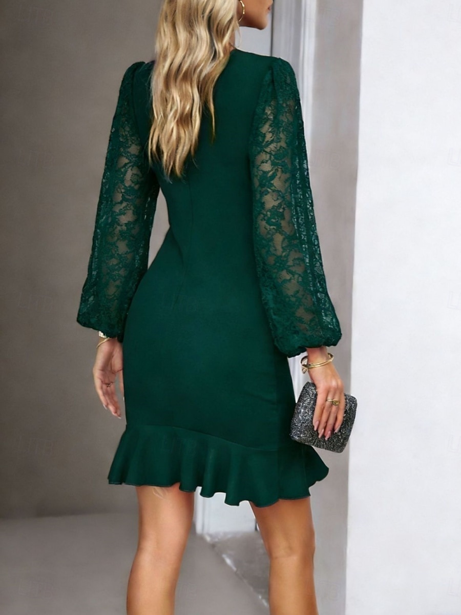 Pentru femei Rochie Mini Rochie teacă Elegant Petrecere cocktail În aer liber Petrecere Invitat la nunta Dantelă Peteci Fit regulat Culoare solidă Manșon Lung Stil Nautic Negru Roșu Vin Verde Închis 2026 - $29.99 –P6