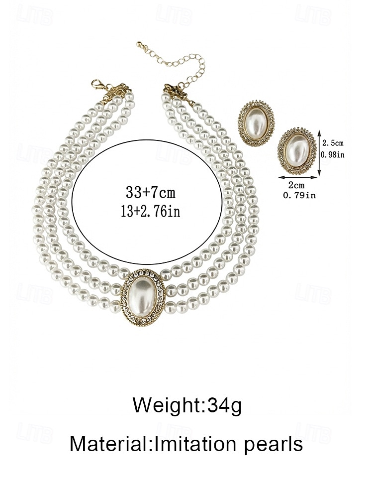 Женский комплект из ожерелья и сережек из искусственного жемчуга, винтажное элегантное многослойное колье-чокер с овальным кулоном, классические свадебные украшения для свадьбы, вечерних вечеринок и торжественных мероприятий. 2026 - $11.99 –P11