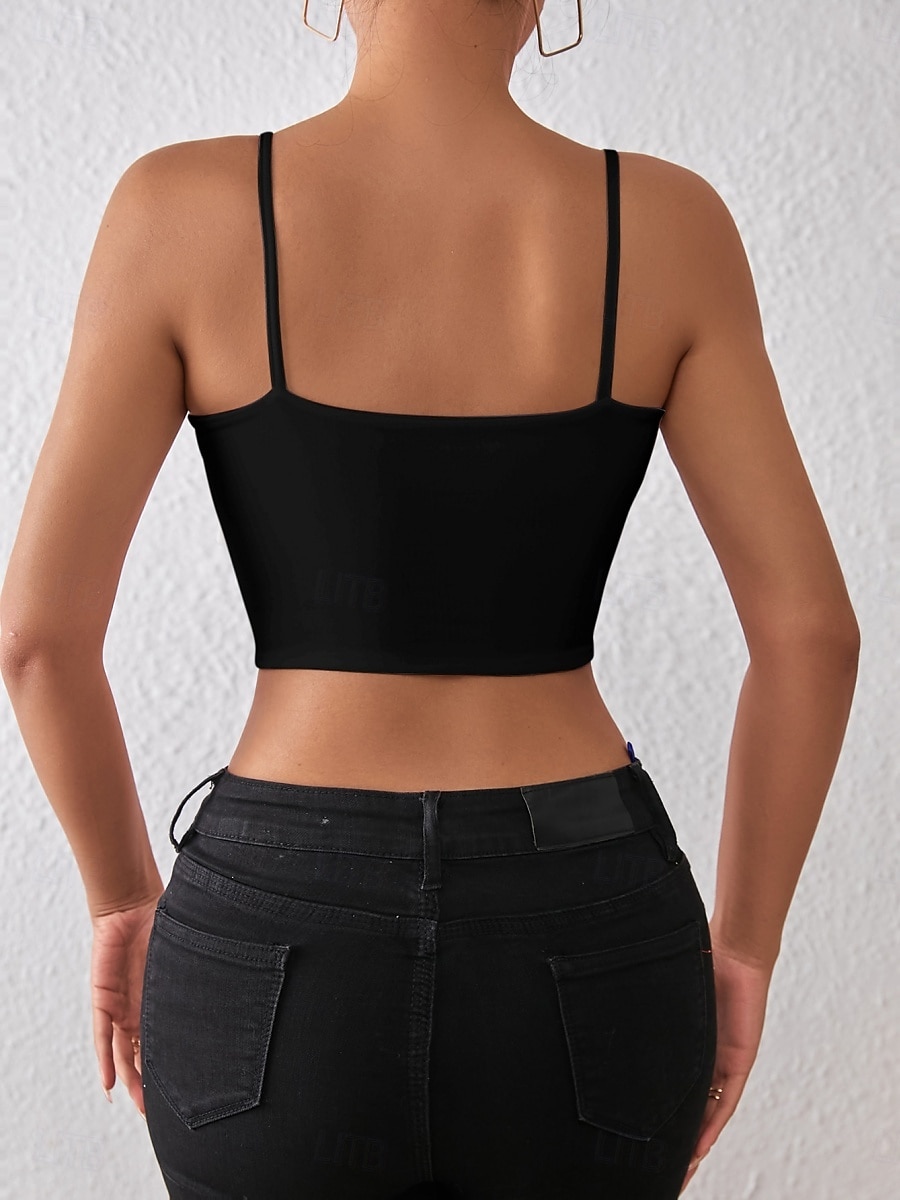 Dames Blouse Hemdje Tanktop Blote rug Effen Sexy Casual Mouwloos Bandje Croptops Dagelijks Feestdagen Uitgaan Zwart Wit Rood Oranje Bruin Zomer Lente 2026 - $9.99 –P8