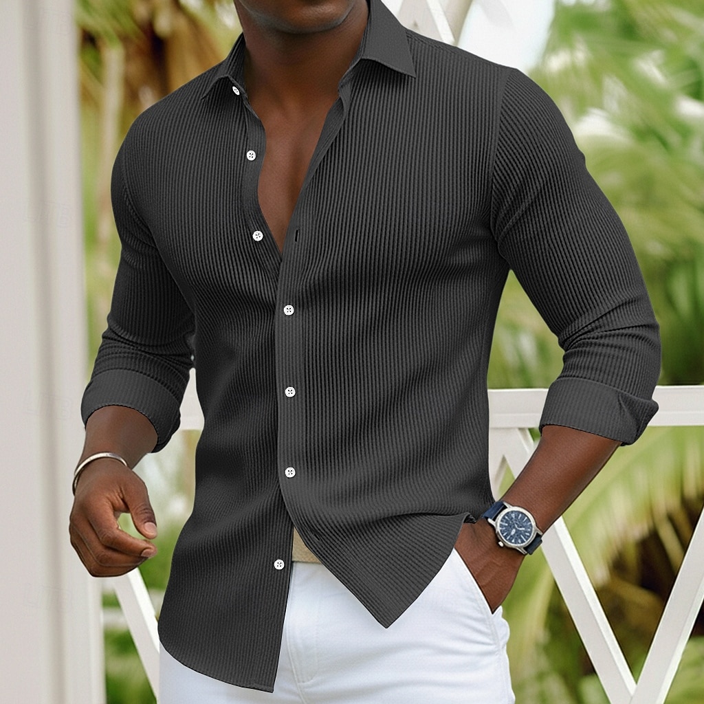 Voor heren Overhemd Corduroyshirt Overhemd met knopen Marineblauw Blauw Lange mouw Effen Strijkijzer Casual Dagelijks Button-omlaag Kleding Katoen Modieus Streetwear Klassiek Casual 2026 - $29.99 –P11