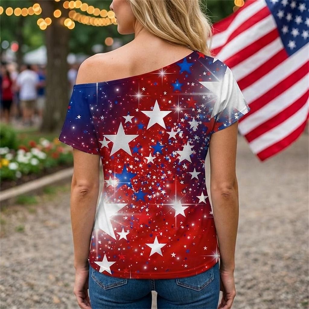 250º Aniversário EUA Retro Vintage Anos 80 Japonesa/Curta Assimétrico Mangas curtas Fantasia Mulheres 4 de julho Dia da Independência Adulto Camiseta de 2026 por $18.99 –P2