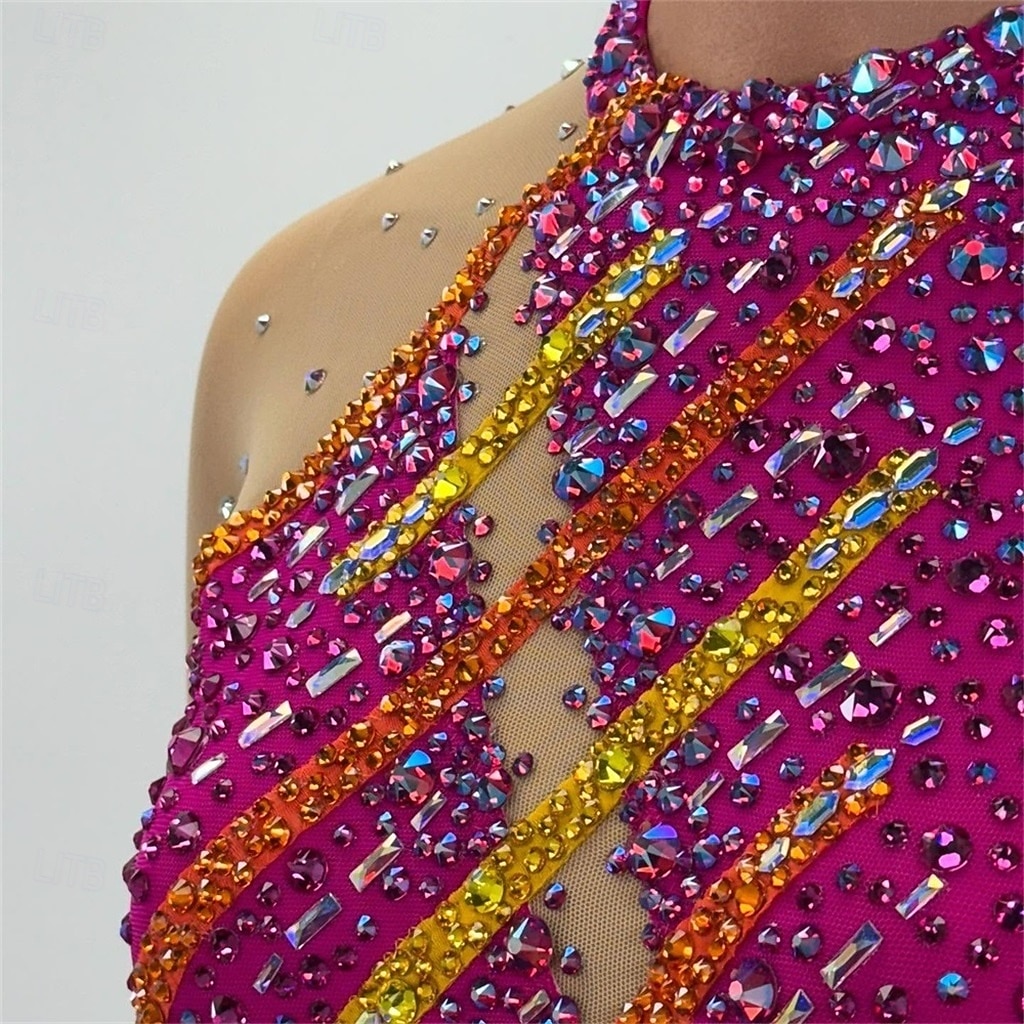 Eiskunstlaufkleid Mädchen Eislaufen Kleid Rosenrot Patchwork Offener Rücken Dehnbar Training Wettbewerb Eiskunstlaufkleidung Klassisch Kristall / Strass Langarm Eislaufen Eiskundstlauf 2026 - $333.09 –P8