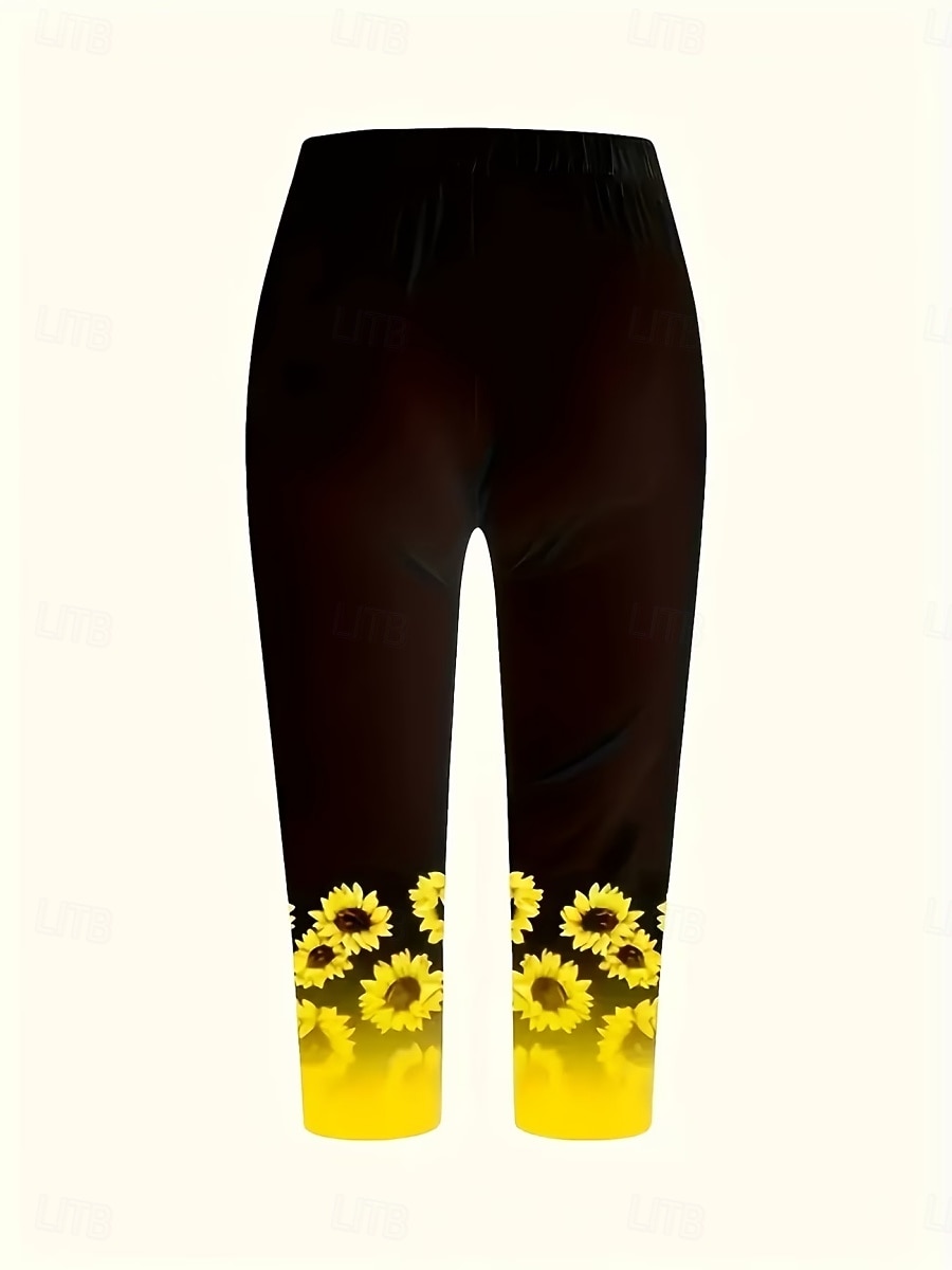 Women's Chinos Leggings Vacation Vintage Streetwear Capris High Waist Graphic Sunflower Printing Graphic Comfort Soft Comfortable Stretchy Daily Outdoor Vacation Yellow Summer Spring Fall Slim Fit 2026 - $19.99 –P3
