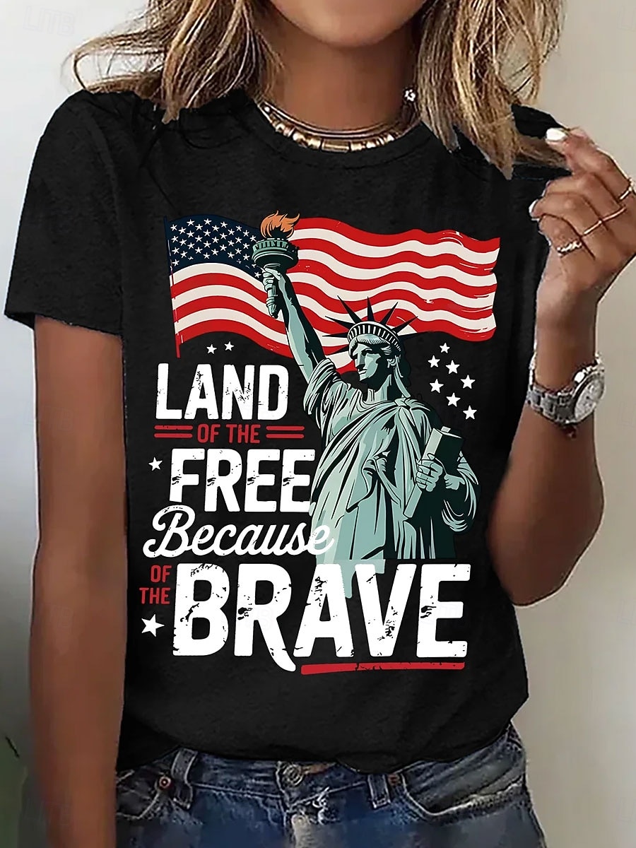 Unabhängigkeitstag Patriotic Damen T-Shirt Druck Grafik Flagge Buchstaben Stilvoll Klassisch Lässig Kurzarm Rundhals Regelmäßige Tops Täglich Blau Schwarz Weiß Sommer Frühling 2026 - $22.99 –P3