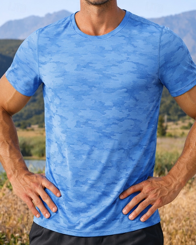Herr Kamuflasje T-shirt för jogging Kompressionströja Atletisk skjorta Sport topp Sommar Kortärmad Snabb tork Fuktabsorberande Andningsfunktion Gymträning Gång Joggning Blå Svart Mörkblå Sportkläder 2026 - $18.99 –P5