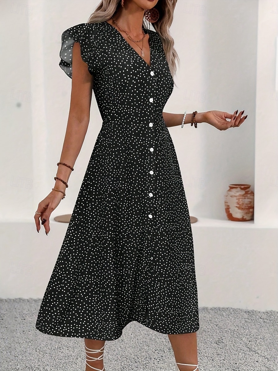 Per donna Abito Midi Abito a trapezio Vacanza Casual All'aperto Uscire Vestibilità aderente Floreale Grafico Manica Corta Scollo a V Nero Rosso Verde Estate Primavera del 2026 a $28.99 –P5
