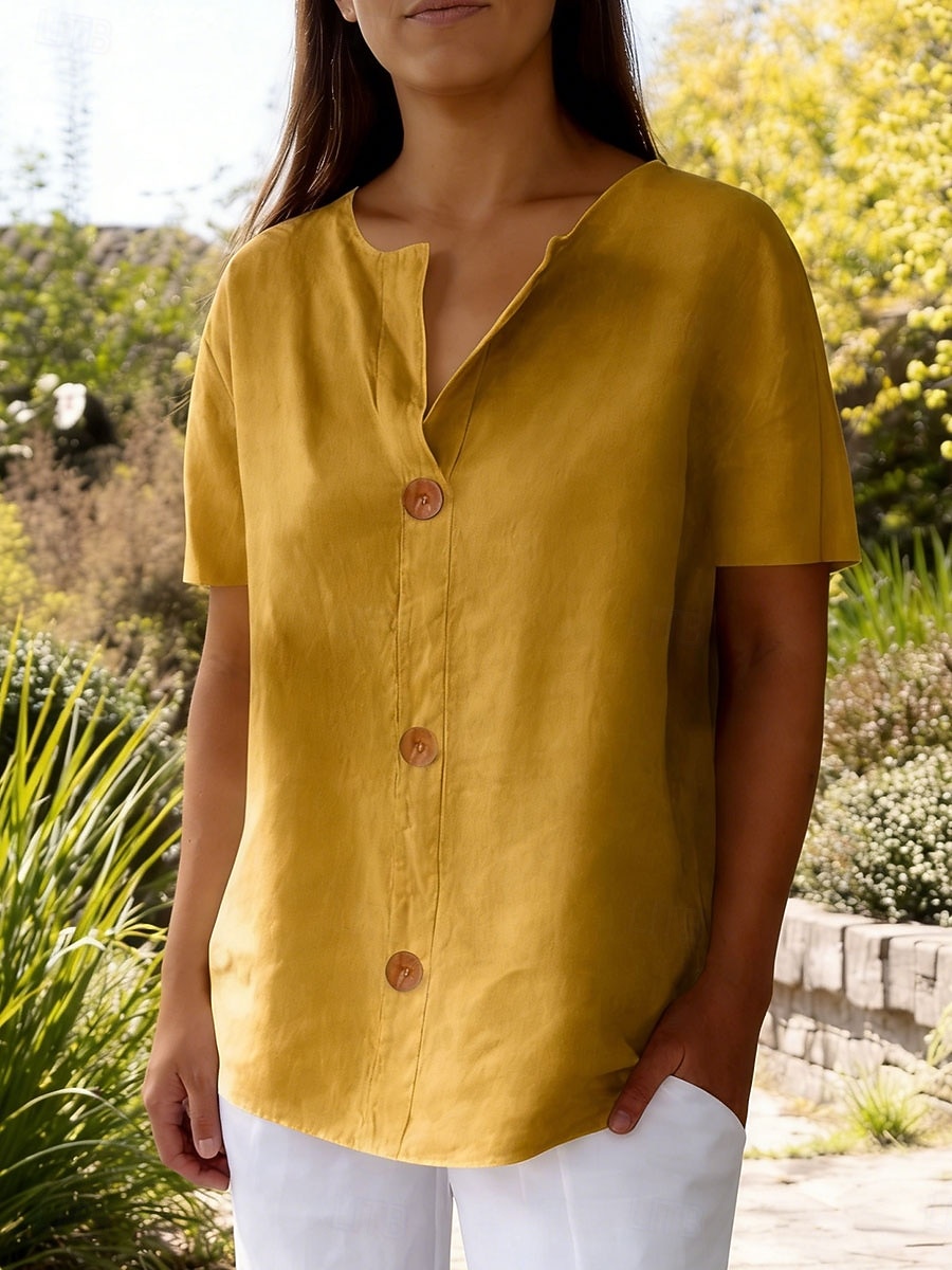 Per donna Camicia Estiva Camicia casual Blusa Tinta unica Elegante Essenziale Casual Manica Corta Scollo a V Top Regolari Quotidiano All'aperto Ferie Blu Giallo Rosso Grigio Estate Primavera Autunno del 2026 a $27.99 –P1