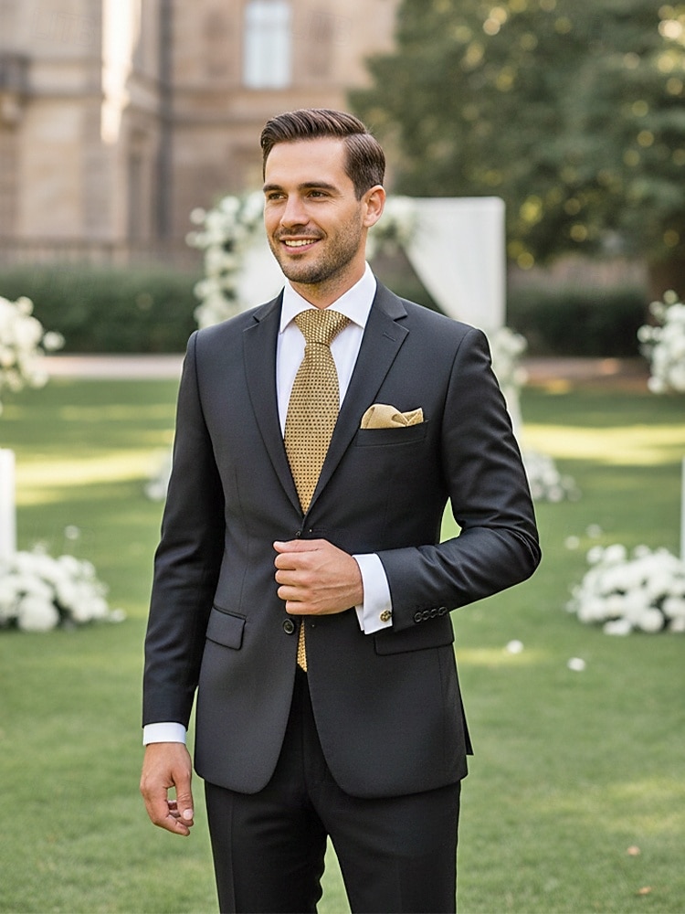 2026年 男性用フォーマルネクタイセット、ポケットチーフとカフスボタン付き - 結婚式、ビジネスパーティー、ガライベントに最適な高級ポリエステルチェック柄ネクタイ - スタイリッシュな花婿の付添人用スーツアクセサリー（複数色）  コレクション – $11.99 –P1