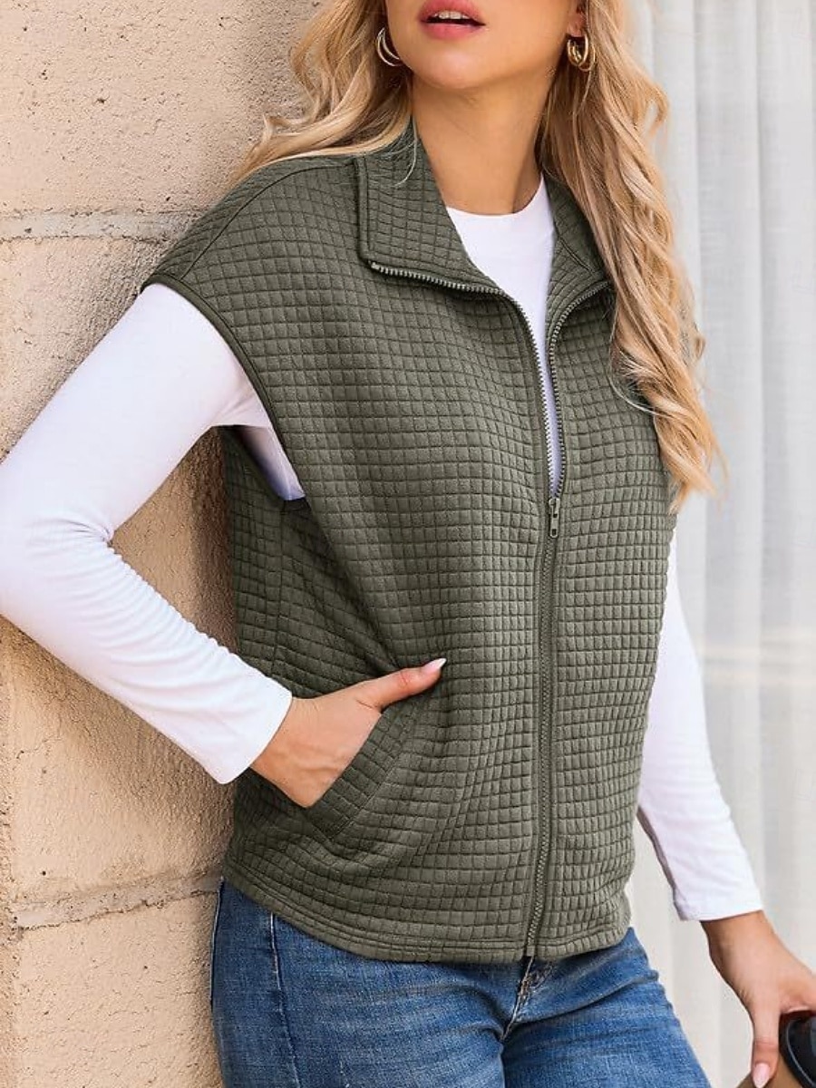 Women's Casual Jacket Comfortable Breathable Zipper Pocket Buttons Casual Plain Casual Vacation Street Daily Wear Zipper Regular Turndown Regular Fit Short Sleeves Outerwear Black White Brown Spring 2026 - QAR 109.79 –P6