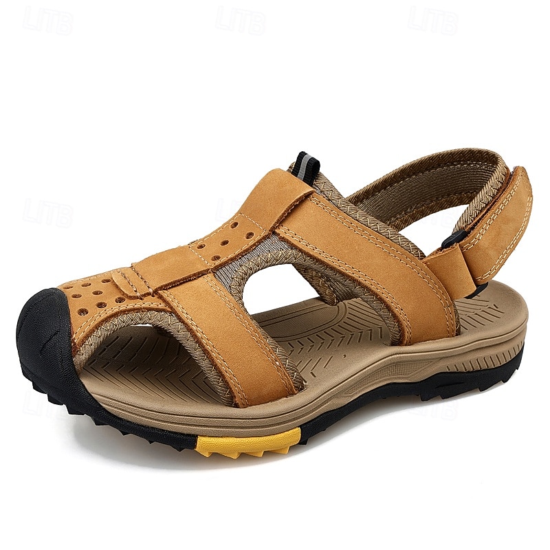 Sandale bărbătești din piele ecologică maro, cu vârful deschis, design reglabil pentru plajă, drumeții și călătorii de vară 2026 - $46.99 –P1