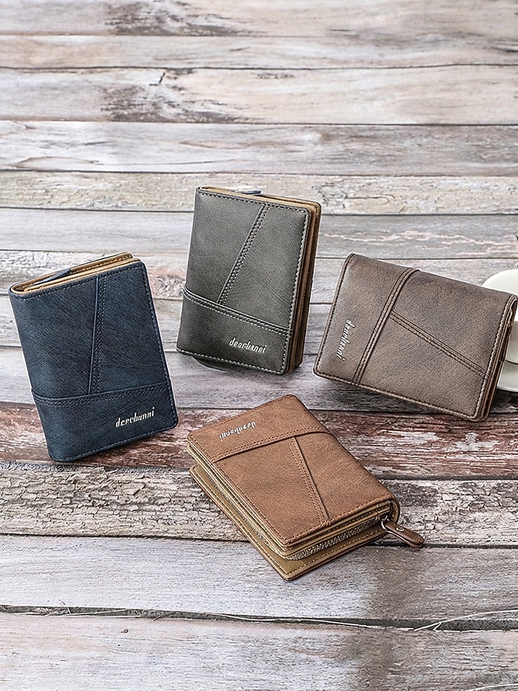 Portafoglio bifold da uomo in similpelle, opzioni multicolore, design multiscomparto di grande capacità con tasca portamonete con cerniera, porta carte sottile in stile casual per l'uso quotidiano e business casual del 2026 a $11.99 –P1