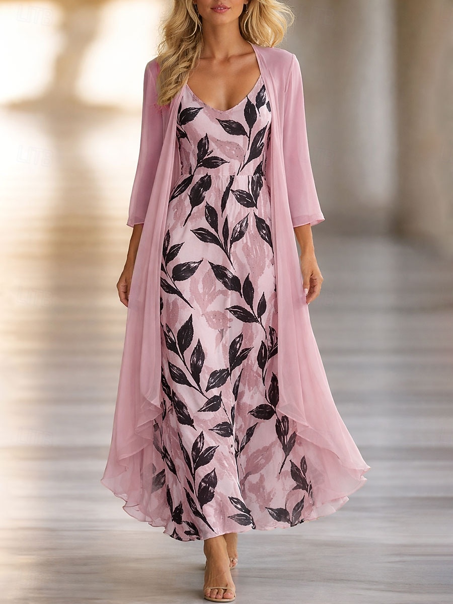 Per donna Insieme del vestito Abito a trapezio Elegante Vacanza Floreale Grafico Stratificato Stampato Abito maxi Manica 3/4 Scollo a V Quotidiano Spiaggia Blu Rosa Viola Estate Primavera Vestibilit del 2026 a $51.99 –P5