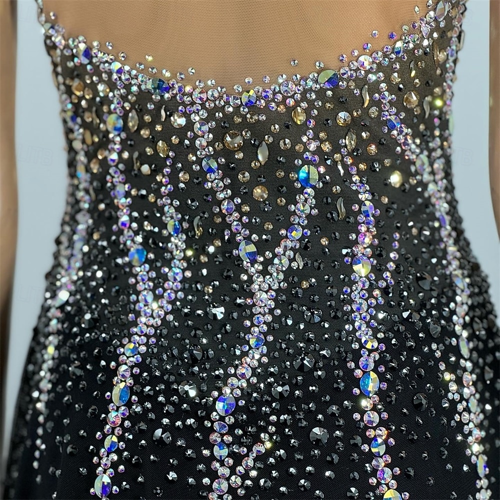 Figure Skating Dress Women's Ice Skating Dress Black Patchwork Asymmetric Hem Stretchy Training Competition Skating Wear Classic Crystal / Rhinestone Sleeveless Ice Skating Figure Skating 2026 - $367.69 –P8