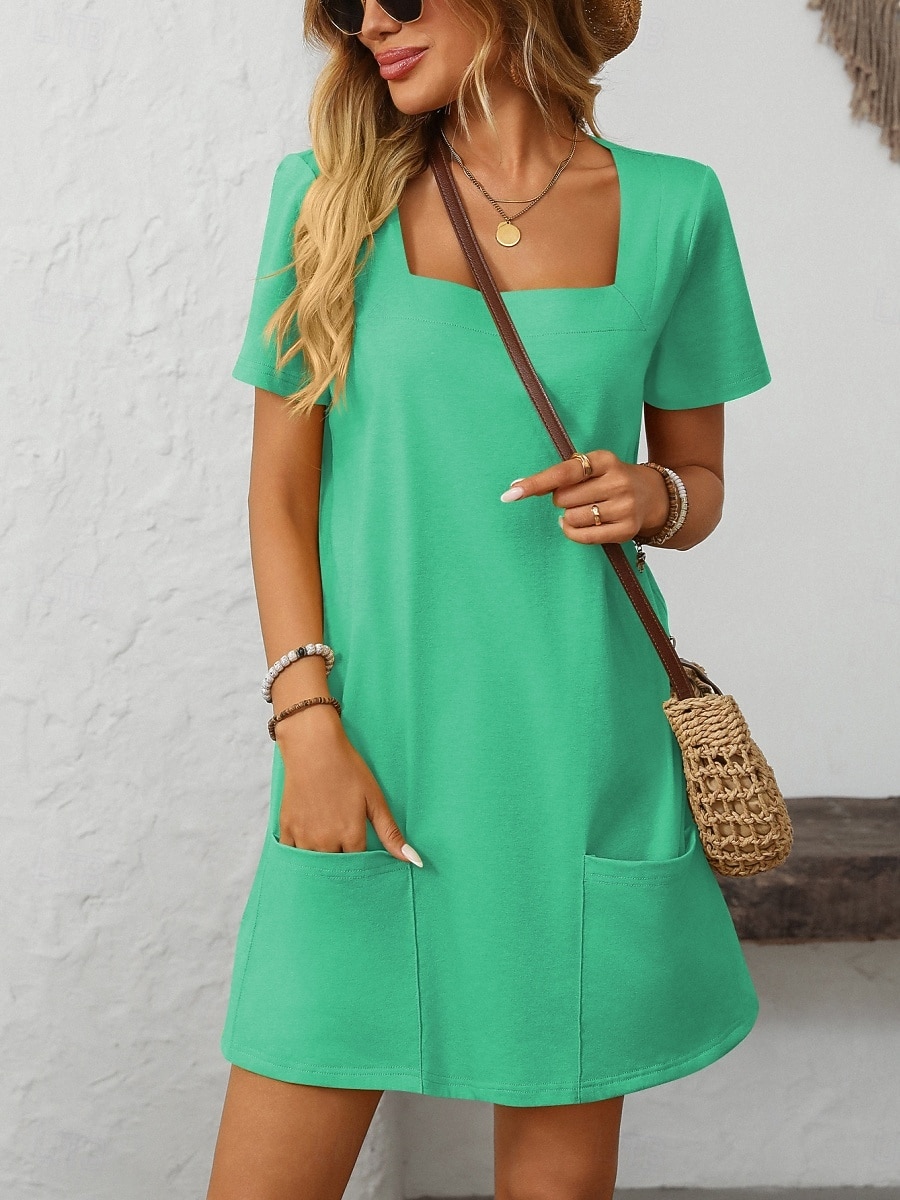 Women's Mini Dress Casual Dress Elegant Fashion Modern Outdoor Vacation Going out Regular Fit Plain Short Sleeve Square Neck Black Green Rose Red Light Blue Summer Spring 2026 - $21.99 –P20