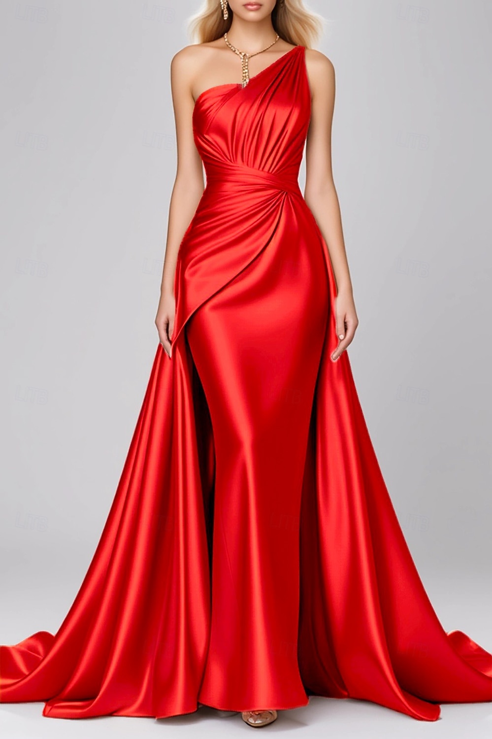 Corte Trompeta Sirena Hasta el Suelo Vestidos de noche Vestido de baile con sobrefalda Vestimenta formal Elegante Vestido negro Sin Mangas Un Hombro Boda Formal Vestido rosa Satén elástico con Plisado 2026 - $172.99 –P5