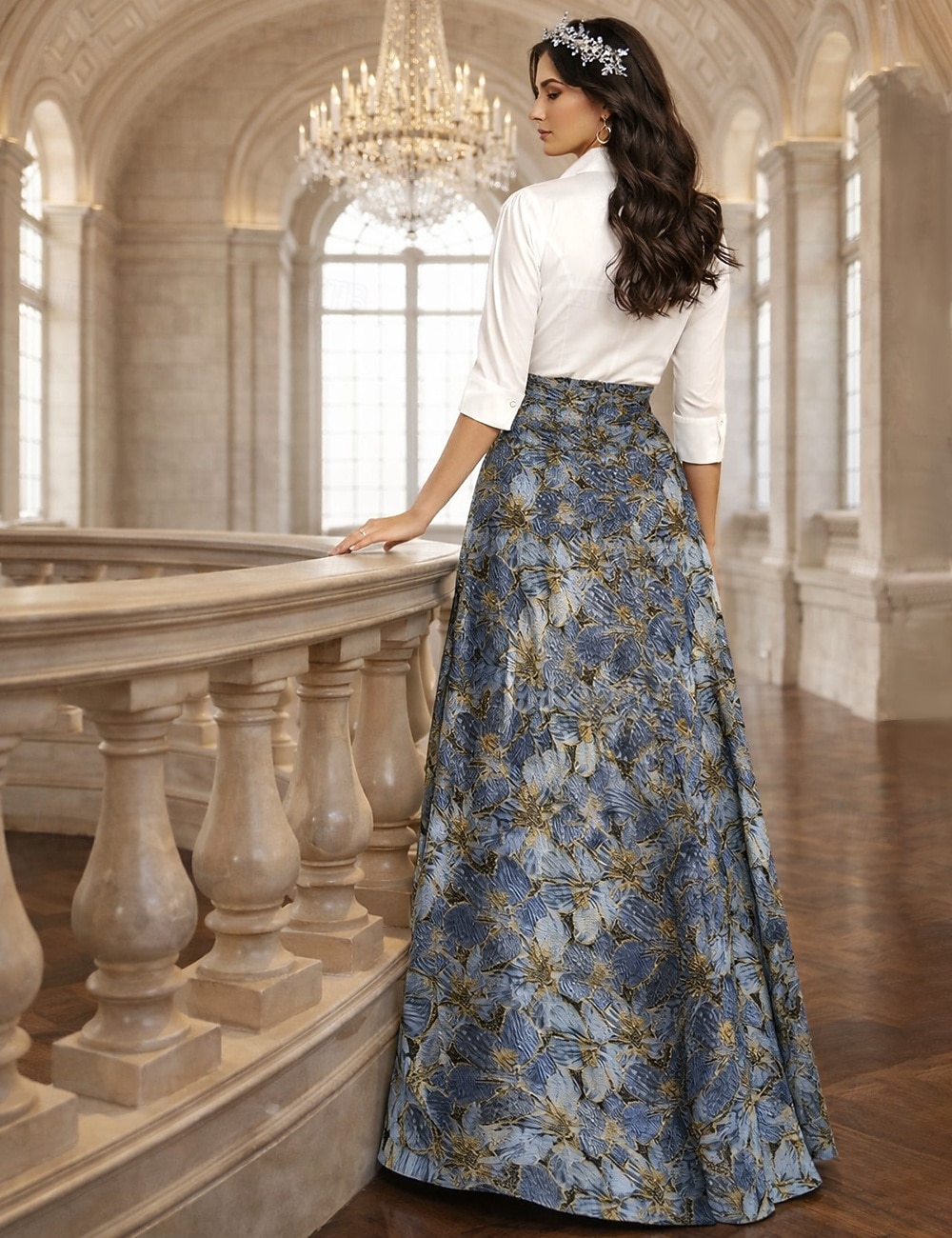 A-Linie Na zem Košilové šaty Šaty pro svatební hosty Formální šaty Šaty pro matku nevěsty Dlouhý rukáv Košilový límec Elegantní Vinobraní Formální Strečová látka s Mašle Barevné bloky 2026 - $186.99 –P2