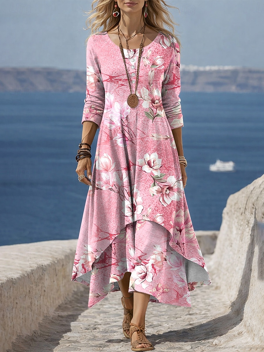Dames Halflange jurk Hemdjurk Casual Dagelijks Feestdagen Normale pasvorm Bloemig Grafisch Lange mouw Strakke ronde hals blauw Blozend Roze Paars Groen Zomer Lente 2026 - $48.99 –P1