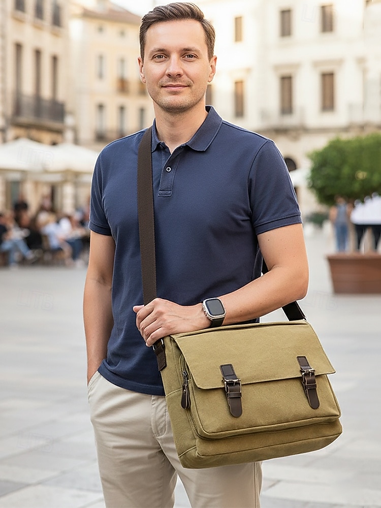 Ανδρική τσάντα ώμου από καμβά, πολύχρωμη τσάντα ώμου μεγάλης χωρητικότητας με χιαστί ώμο, casual vintage τσάντα εργασίας για φορητό υπολογιστή για καθημερινές μετακινήσεις, υπαίθριες δραστηριότητες και χρήση γραφείου 2026 - $29.99 –P2