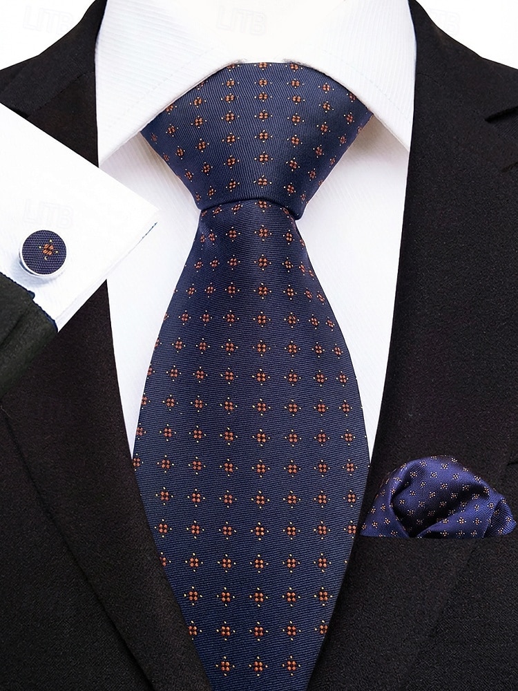 2026年 男性用フォーマルネクタイセット、ポケットチーフとカフスボタン付き - 結婚式、ビジネスパーティー、ガライベントに最適な高級ポリエステルチェック柄ネクタイ - スタイリッシュな花婿の付添人用スーツアクセサリー（複数色）  コレクション – $11.99 –P14