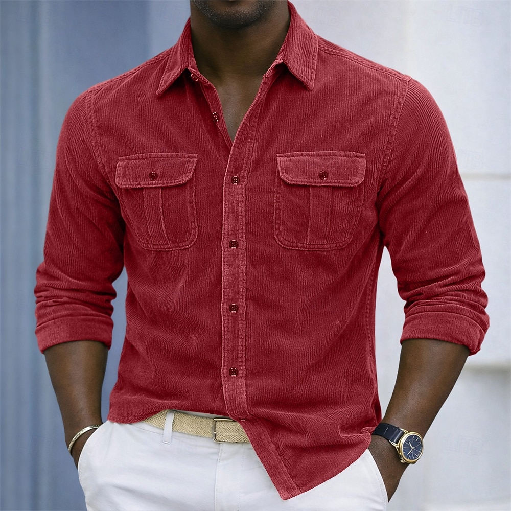 Homens Camisa Social Textura Camisa casual Camisas de trabalho Camiseta de Veludo Azul Marinha Azul Manga Longa Tecido Colarinho de Camisa Casual Diário Bolso frontal Roupa Elegante Moda Roupa de rua de 2026 por $29.99 –P4