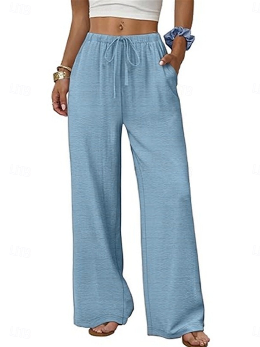 Pentru femei Pantaloni Pantaloni casual Drept Modă Șic Stradă De Bază Lungime totală Talie Înaltă Simplu Cordon Buzunar Talie elastică Comfortabil Inelastic Zilnic Vacanță Stradă Negru Bleumarin 2026 - $22.99 –P13