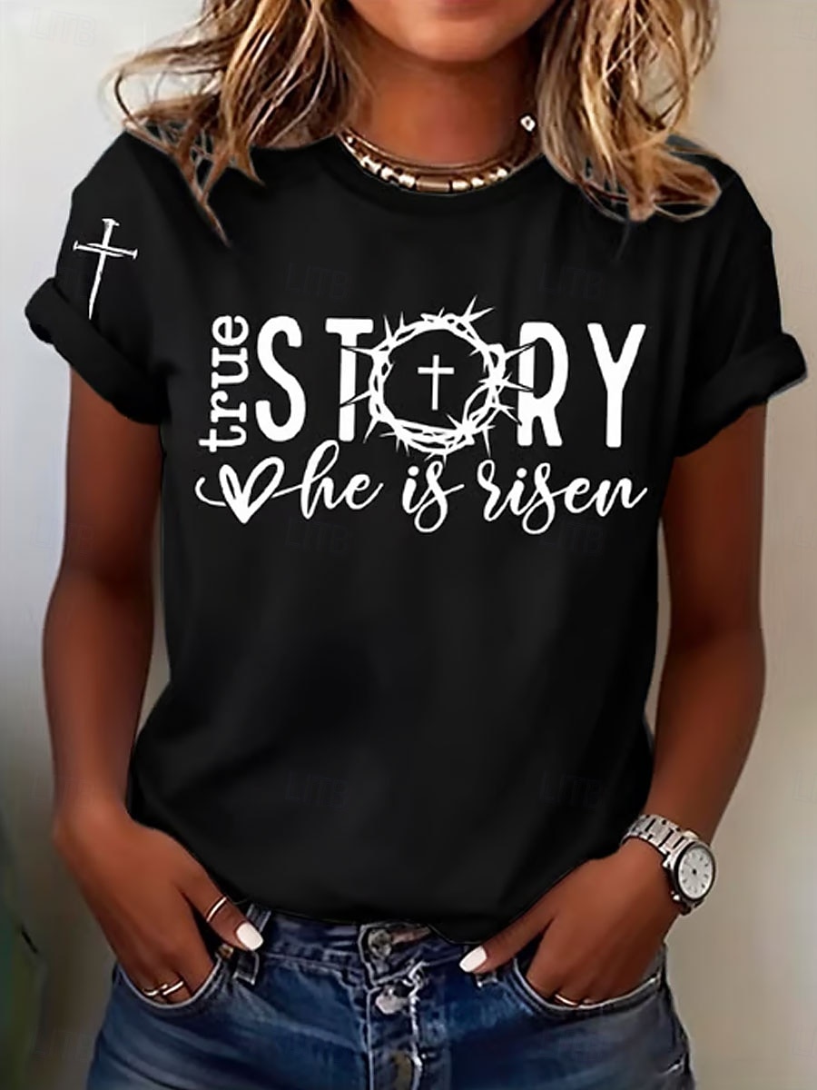 Semana Santa Mujer Camiseta Estampado Graphic Letra Elegante Clásico Casual Manga Corta Cuello Barco Tops regulares Diario Azul Piscina Negro Blanco Verde Trébol Verano Primavera 2026 - $22.99 –P2