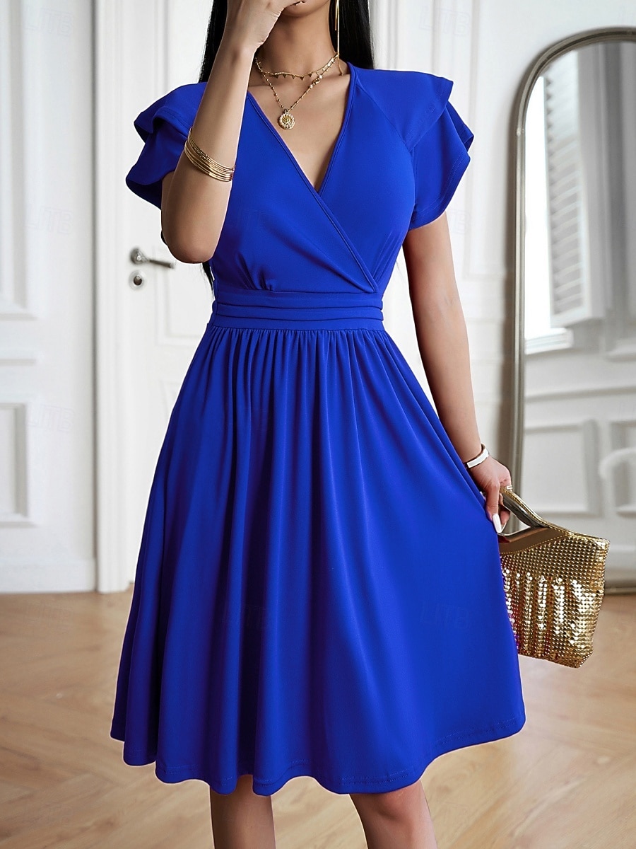 Dames Halflange jurk A lijn jurk Zomerjurk Casual Dagelijks Normale pasvorm Effen Korte mouw V-hals blauw Zwart Wijn Groen Zomer Lente 2026 - $27.99 –P6
