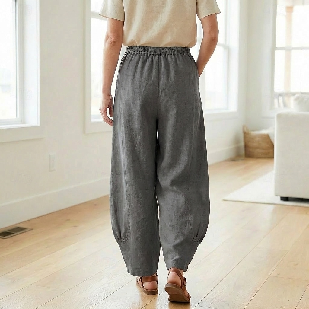 Damen-Leinenhose aus 70 % Leinen, weites Bein, Chino-Stil, Sommerhose, Urlaubshose, Streetwear, Basic, lange Länge, mittlere Bundhöhe, schlicht, Tasche, elastischer Bund, bequem, komfortabel, nicht elastisch, für Alltag, Outdoor, Straße, Bordeauxrot, Azur 2026 - $49.99 –P9