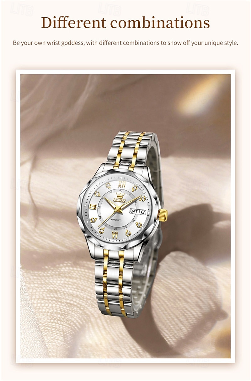 New Olevs Brand Ladies' Business Watch With Luminous Display, Calendar And Week Indication, Fully Automatic Mechanical Movement, Diamond-Set Rhombus Shape, Water-Resistant, Suitable For Casual And Spo 2026 - $94.99 –P6