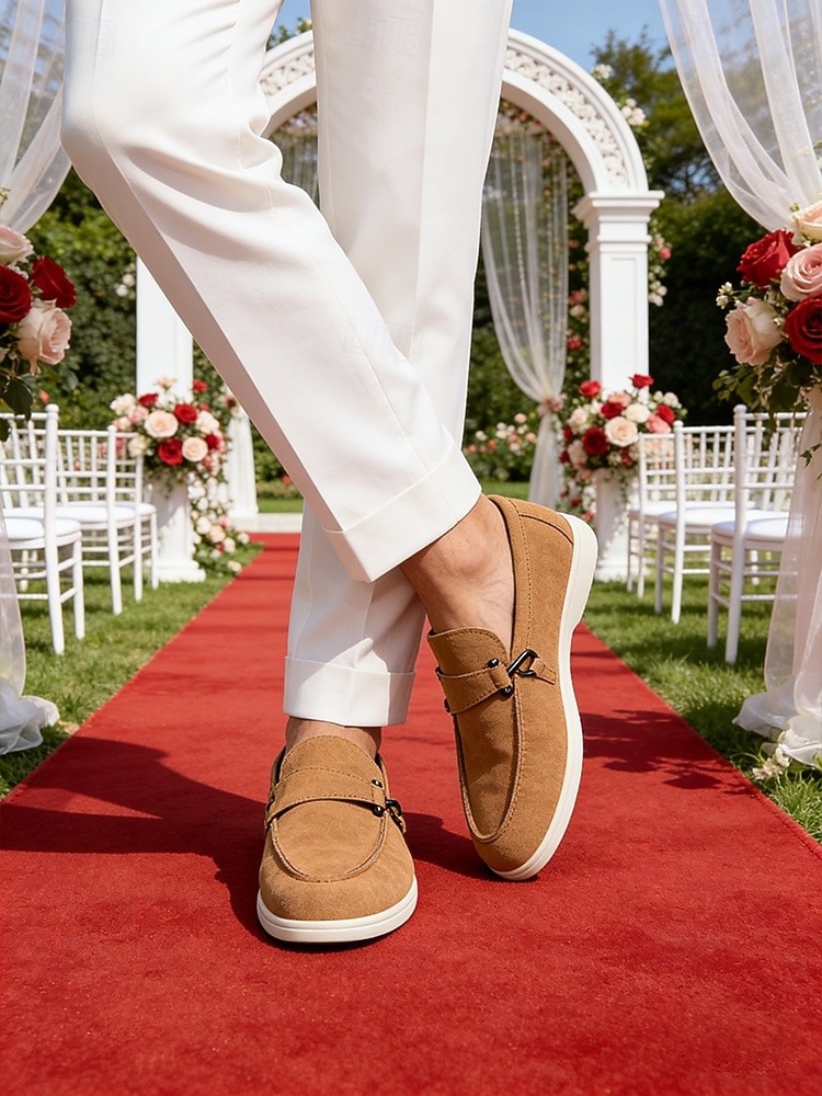 Mocasini bej pentru bărbați, fără mâneci, design elegant cu talpă amortizată, stil formal confortabil pentru nunți în grădină, petreceri și ocazii speciale 2026 - $42.99 –P3