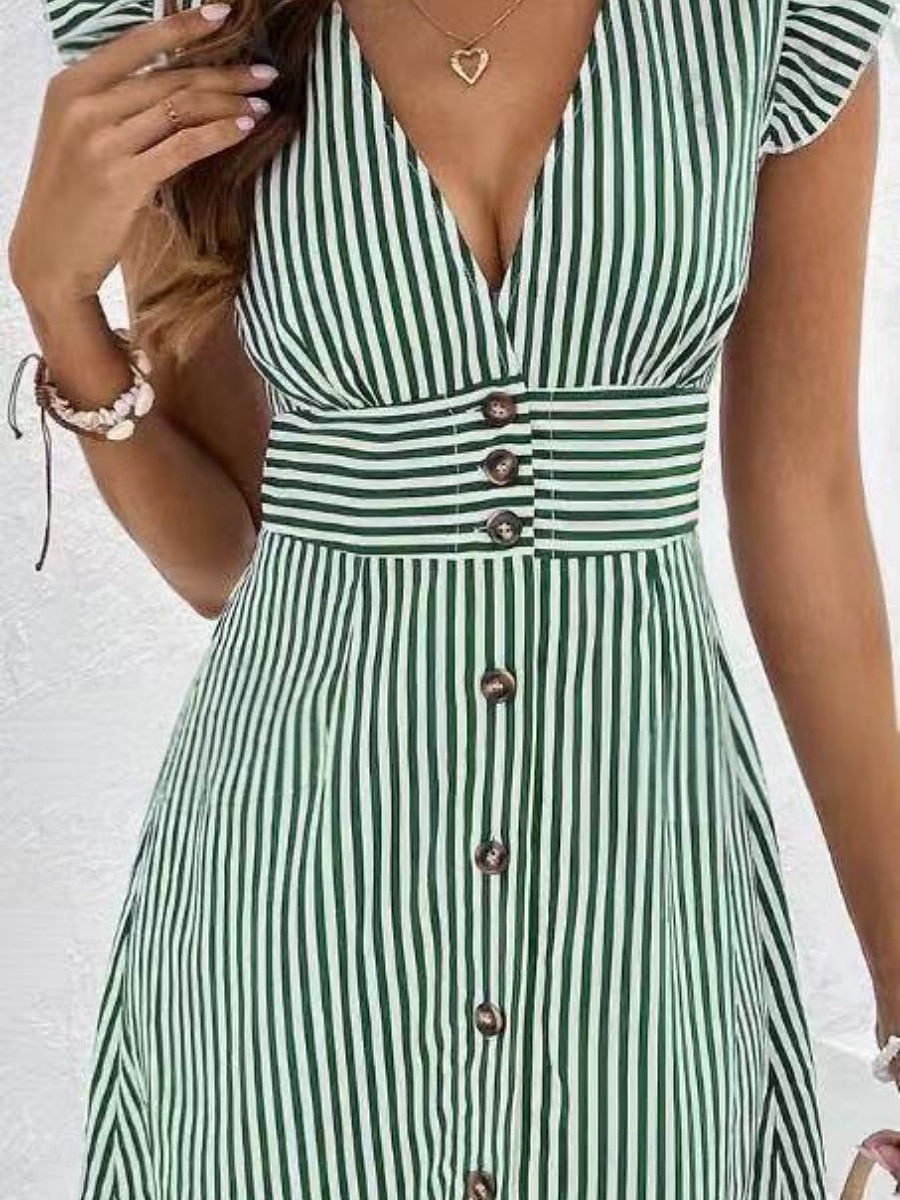 Women's Mini Dress A Line Dress Summer Dress Casual Daily Regular Fit Striped Short Sleeve V Neck Black Yellow Pink Green Summer Spring 2026 - $27.99 –P11