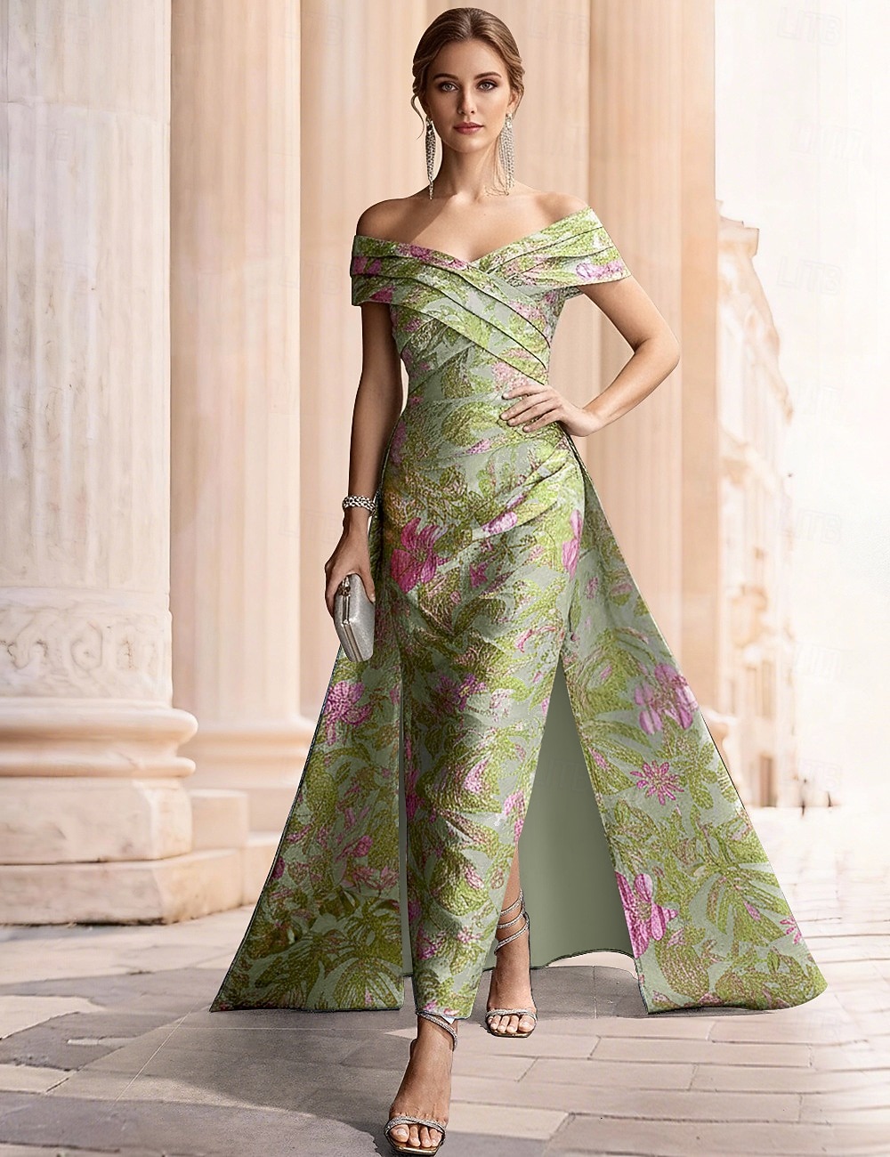 A-الخط طول الأرض فساتين السهرة فستان سهرة مع تنورة خارجية الزي الرسمي أنيق ستايل المشاهير حريري بدون كم دون الكتف حفلة في الحديقة زفاف قماش الجاكار مع طيات 2026 - $197.99 –P1