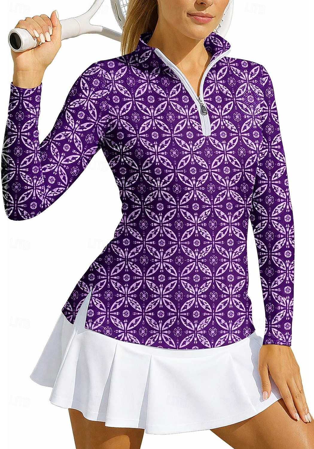 Per donna Geometrico Cerchio Maglietta sportiva Polo da golf Maglia da tennis Maglietta da tennis Manica Lunga Cerniera Floreale UPF50+ Resistente ai Raggi UV Alta elasticità Traspirante Tennis Golf del 2026 a $25.99 –P4
