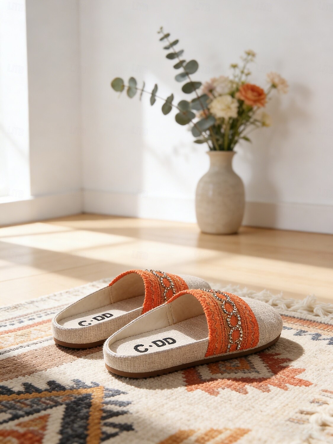 muli ricamati bohémien arancioni da donna - slip-on etniche in tela di lino per picnic estivi, vacanze &passeggiate in spiaggia del 2026 a $18.99 –P3