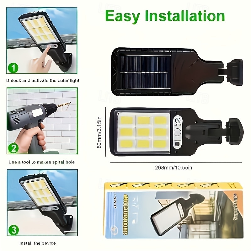 Verpakkingen van 4/8 stuks LED-wandlampen op zonne-energie met bewegingssensor, 108 COB-leds, inclusief afstandsbediening, voor tuin, erf, garage, pad, boerderij, straatverlichting, waterdichte 2026 - $46.99 –P10