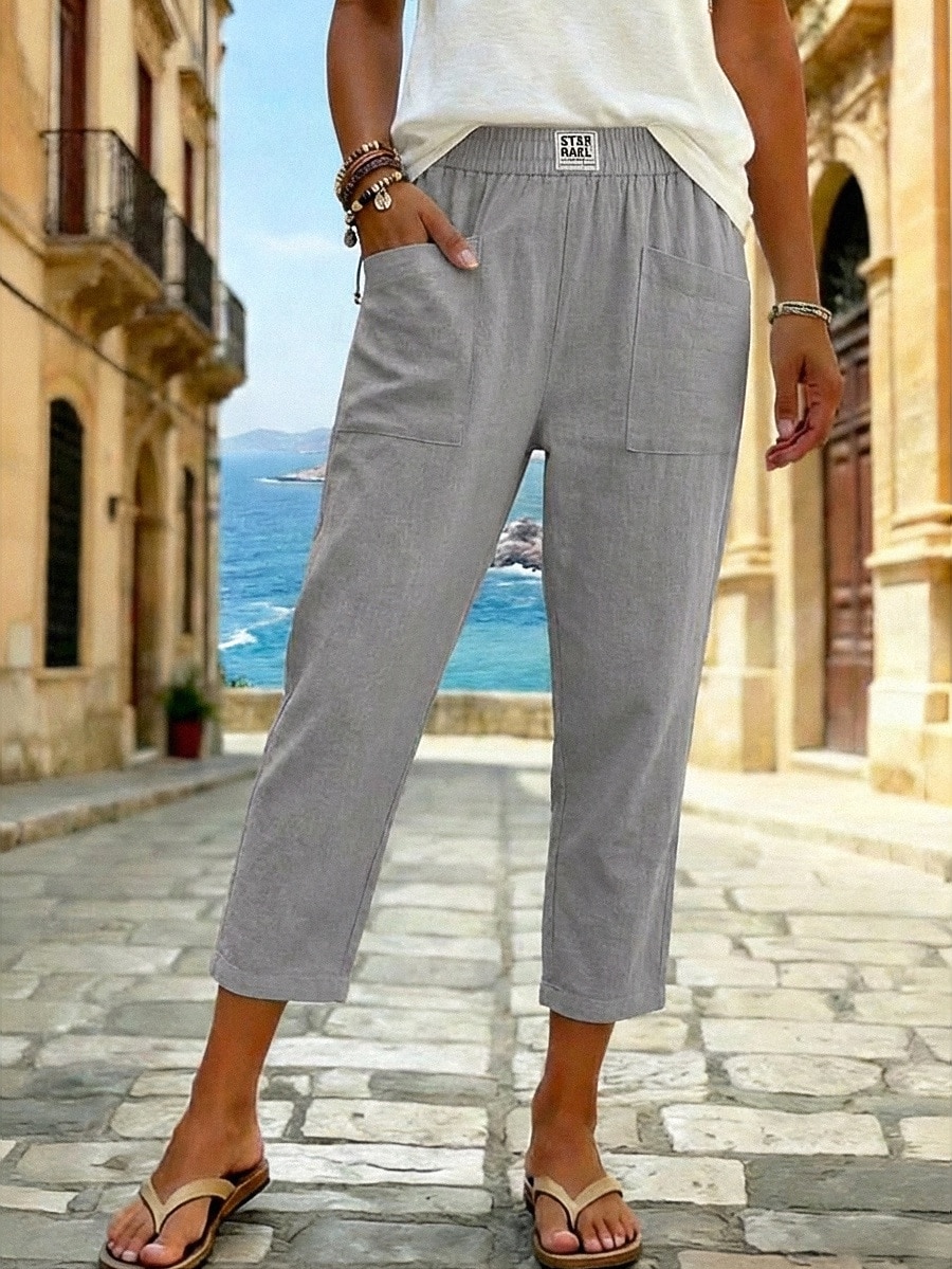Γυναικεία Καλοκαίρι παντελόνι 100% Bumbac Παντελόνια με κοψίματα Παντελόνι παραλίας Διακοπές Κλασσικό Μέχρι τον αστράγαλο Μεσαία Μέση Τσέπη Σακουλιασμένος Ελαστικό σχέδιο κορδονιών περίσφιξης 2026 - $23.99 –P5