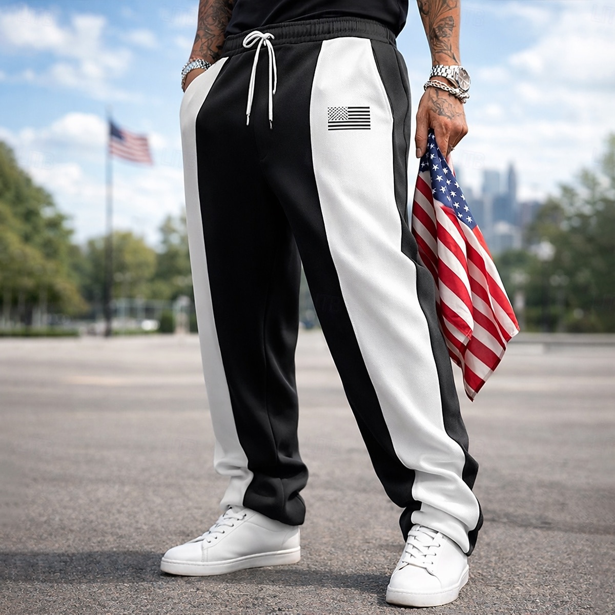 Bărbați Pantaloni Sport Pantaloni de sport cu picior drept Cordon Buzunar Talie elastică Bloc Culoare Steag Național Confort Lungime totală Casual Zilnic În aer liber Vacanță Modă Negru Roșu-aprins 2026 - $25.99 –P1