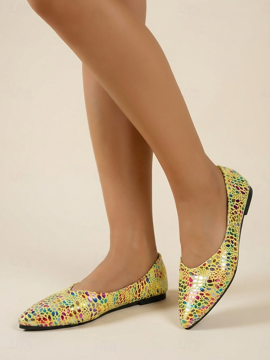 Gelbe Ballerinas mit Print für Damen – farbenfrohes Punktmuster, spitze Zehenpartie, bequemer Tragekomfort für jeden Tag, ideal für Freizeitaktivitäten, Brunch, Shoppingtouren und Reisen. 2026 - $19.99 –P2