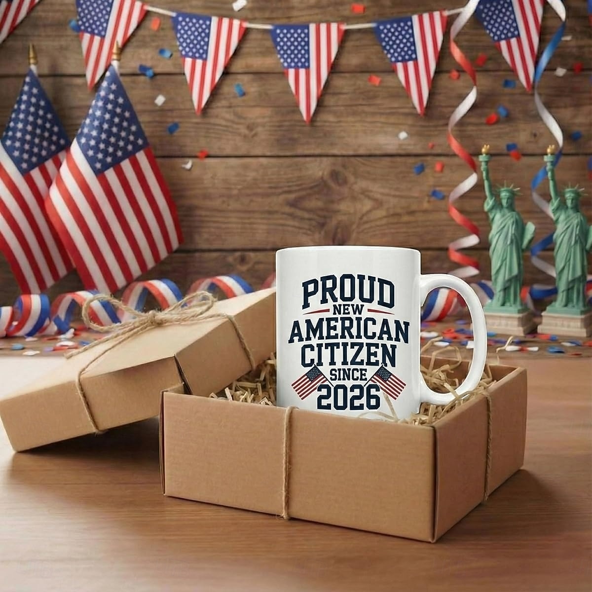 Geschenkidee zur Einbürgerung in den USA 2026: Tasse für frischgebackene US-Bürger, Erinnerungsstück zur Einbürgerung, USA-Flaggen-Design, Glückwunschgeschenk für stolze US-Bürger 2026 - $16.99 –P3